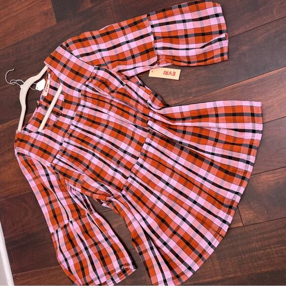 EVRI Plaid Plus Size Bell Sleeve Tiered Blouse Top Size 0X NWT - Picture 6 of 8